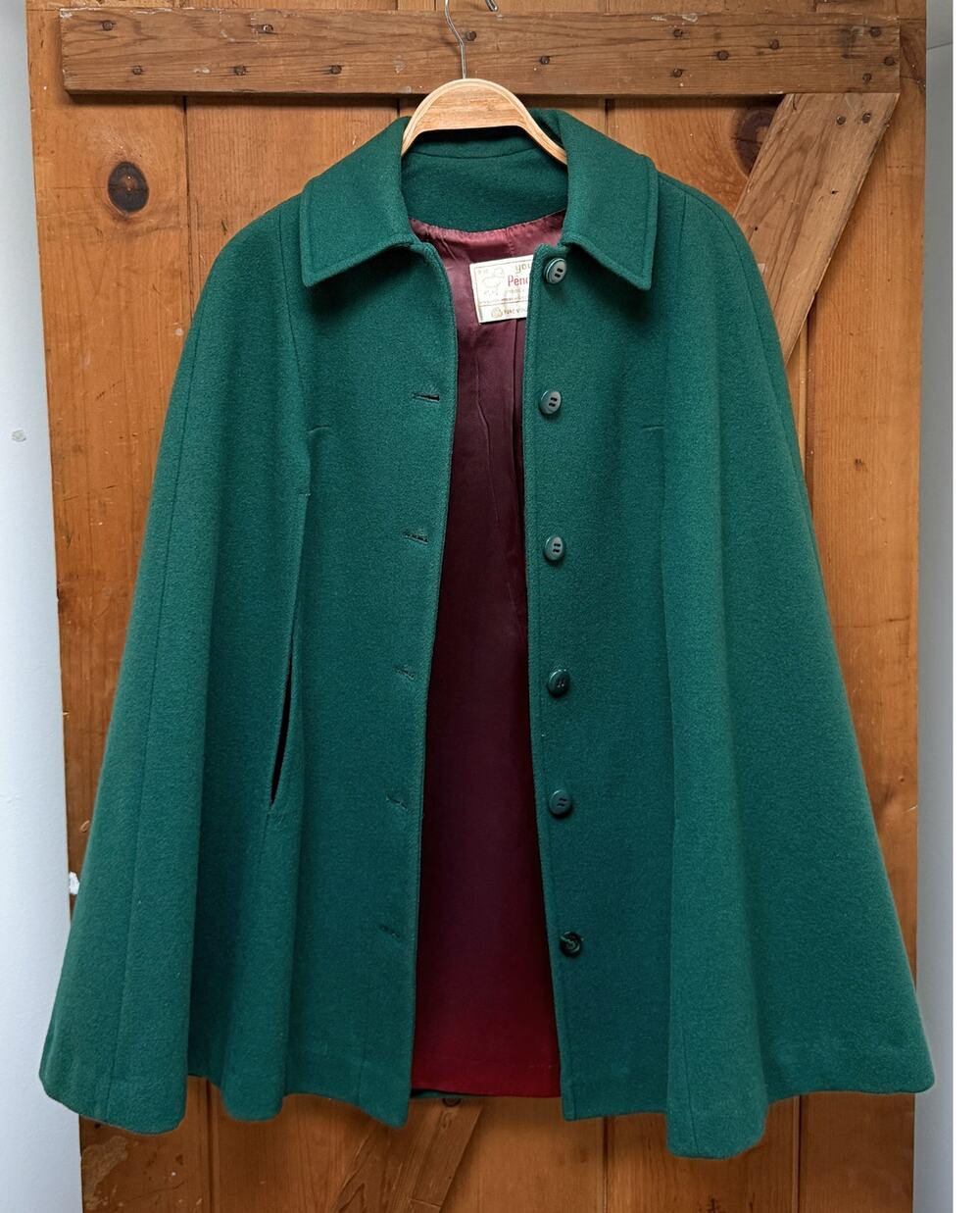 Vintage 60s Young Pendleton Dark Green Wool Cape Coat Pure Virgin Wool Mod Cape